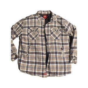 Dickies Women’s Oversized Tan Plaid CottonFlannel Snap Button Jacket Size Medium